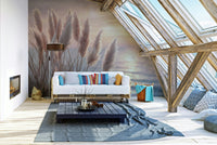 Tranquil ocean mural in neutral beige and blue hues

