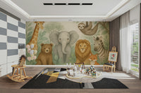 Soft pastel tones in Jungle Friends wall mural

