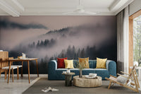 Meditation room styled with serene forest wall mural

