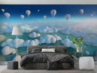 Bedroom with Above the Cloud Sea mural backdrop

