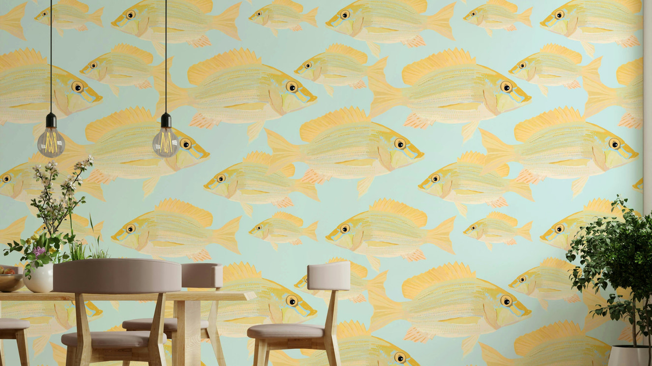 Detailed hand-drawn Sand Bream fish print wallpaper

