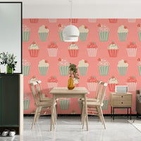 Sweet-themed wallpaper with cupcake illustrations

