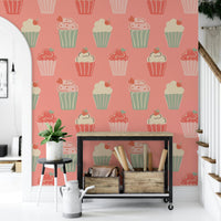 Colorful dessert wallpaper with cupcakes in a fun layout

