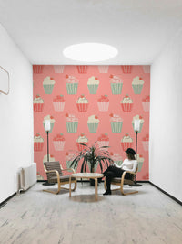 Candy-colored cupcake wallpaper for playful interiors

