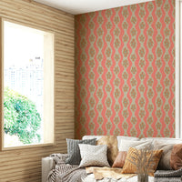 Mid-century modern wallpaper with pink and orange flowers

