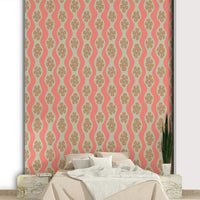 Floral and stripe pattern in warm pink and beige hues

