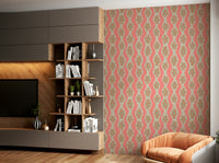 Retro-style wall covering with blush and orange blooms

