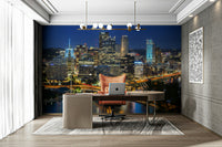 Pittsburgh cityscape at night mural for modern rooms

