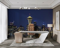 Amazing Seattle skyline at night blue hour mural for living rooms


