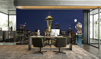 Captivating Seattle skyline mural with blue hour lighting

