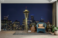 Seattle cityscape at blue hour mural for bedrooms and offices

