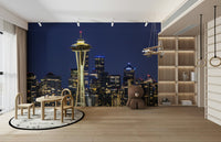 Urban Seattle skyline at blue hour mural for contemporary spaces


