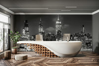 Midtown Manhattan skyline with Little Island monochrome mural

