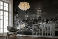 Elegant black-and-white skyline mural for contemporary decor

