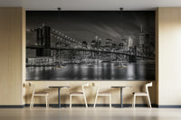 Black and white Brooklyn Bridge mural for dramatic decor

