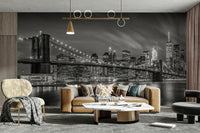 Nighttime Brooklyn Bridge mural for sophisticated living rooms

