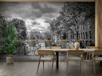 Elegant Herengracht Amsterdam mural with historic architecture

