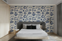 Peel-and-stick School of Uncanny Fish - Delft Blue wallpaper


