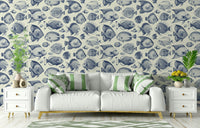 Delft Blue fish design wallpaper for modern aquatic spaces

