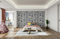 Serene Delft Blue fish design wallpaper for tranquil spaces

