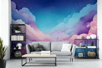 Gentle pastel sky mural for calming interior decor

