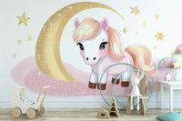 Whimsical pony and stars wall mural for nurseries

