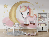 Cute pony and stars wallpaper for bedtime ambiance

