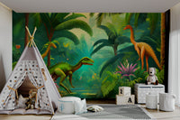 Lush tropical landscape Jurassic Oasis mural for walls

