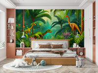 Jurassic Oasis dinosaur mural for modern kids’ decor

