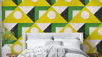 Bold yellow Mid Century wallpaper for modern living rooms

