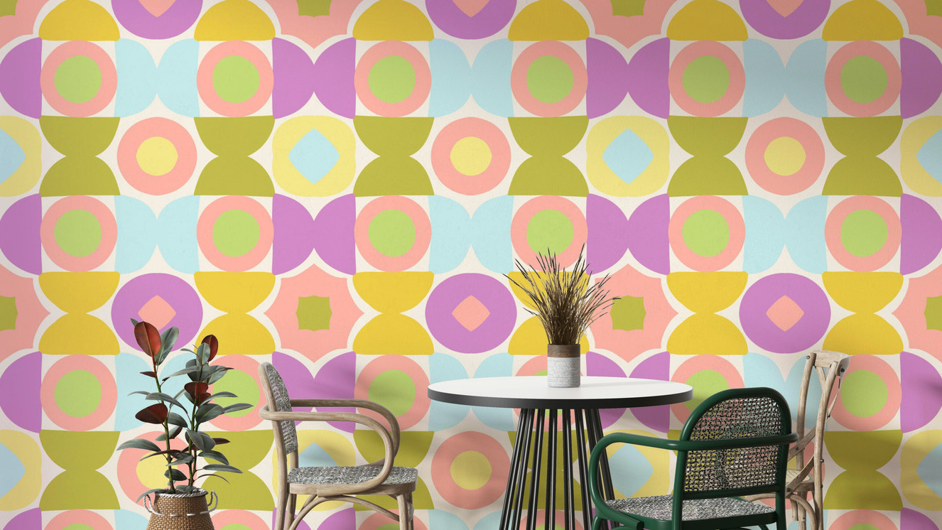 Colorful kaleidoscope pattern wallpaper for fun spaces

