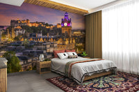Evening skyline mural for lounge walls

