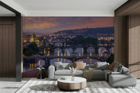 Evening mural of Prague with reflections

