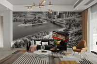 Pittsburgh wall mural with skyline and landmark

