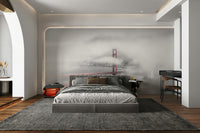 Selective color mural of foggy Golden Gate scene

