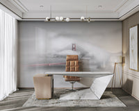 San Francisco icon bridge mural in grayscale

