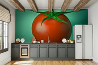 Red tomato on green background mural wallpaper

