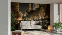 Nature and city elements blending beautifully in a wall mural

