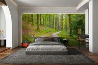 Detailed forest path mural wallpaper bringing nature indoors

