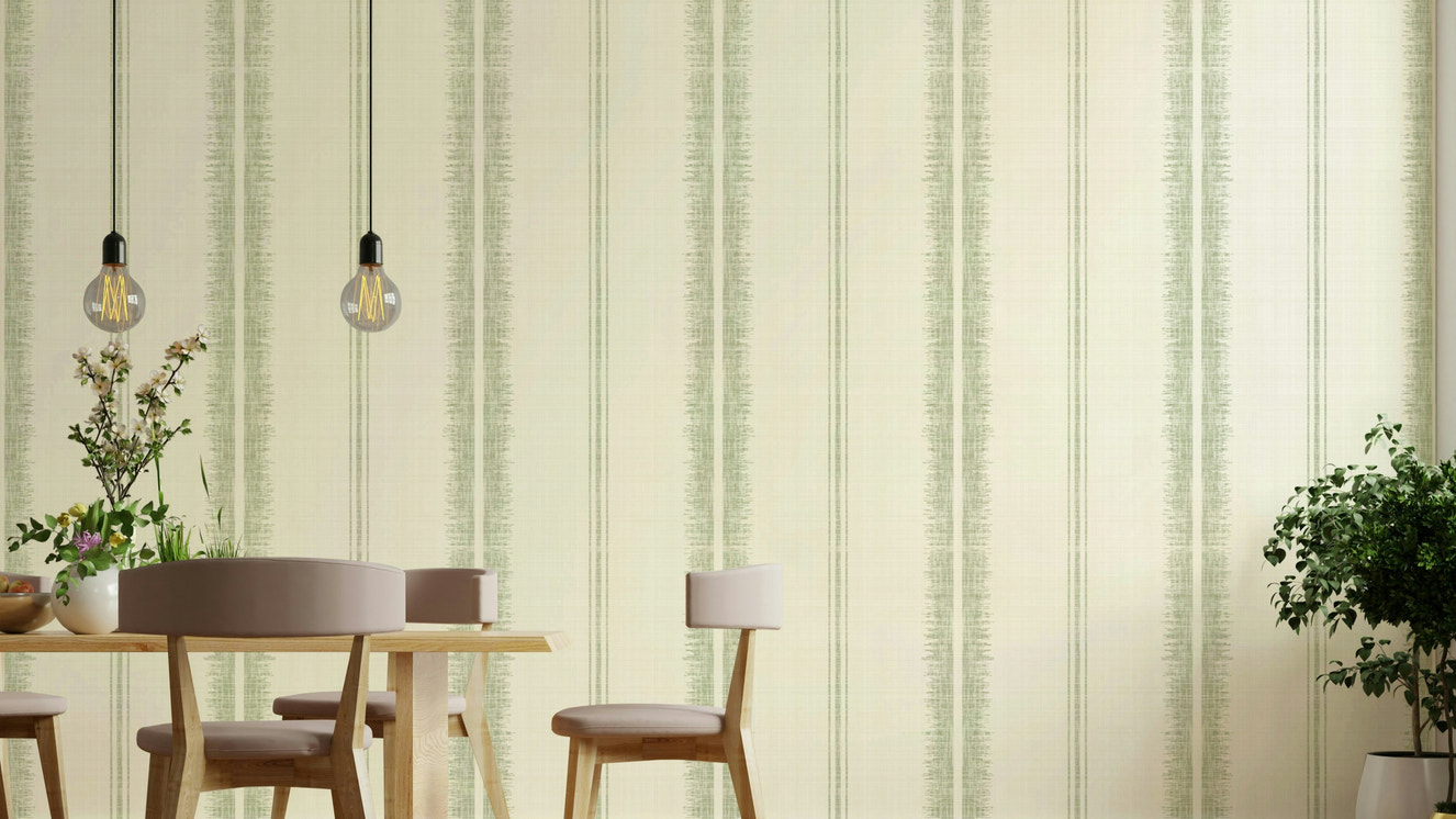 Provence Boho Stripes Linen-Light Green Wallpaper with subtle stripes

