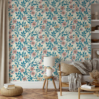 Wild Roses and Butterflies wallpaper enhancing a calm, inviting space

