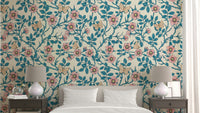 Wild Roses and Butterflies Wallpaper featuring pink roses and blue butterflies

