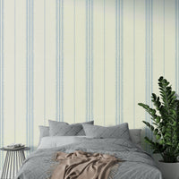 Boho chic sky blue linen wallpaper with elegant stripes.

