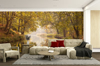 Golden forest and water mural wallpaper

