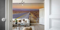Rustic landscape wall mural with road

