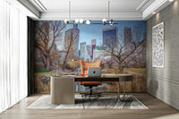 Peaceful city mural with historic bridge

