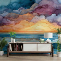 Artistic mural wallpaper with soft layers
