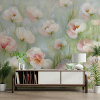 Calm floral mural for bedroom walls
