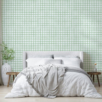 Subtle green gingham wallpaper for cozy spaces
