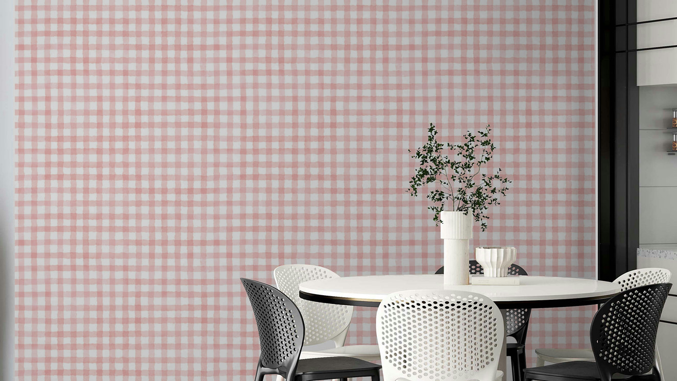 Subtle pink and beige check wallpaper for bedrooms
